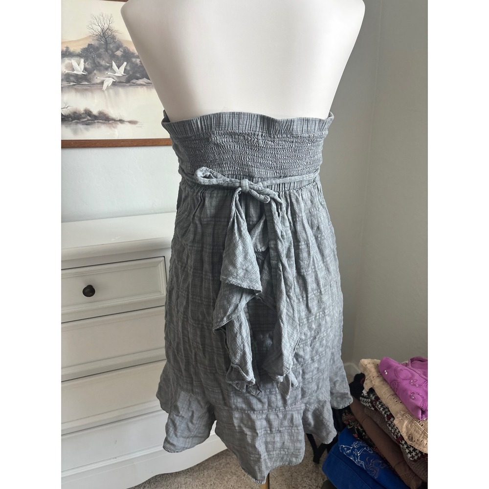 y2k Strapless Mini Dress Womens Small Grey Excellent Plaid Babydoll - Picture 2 of 7